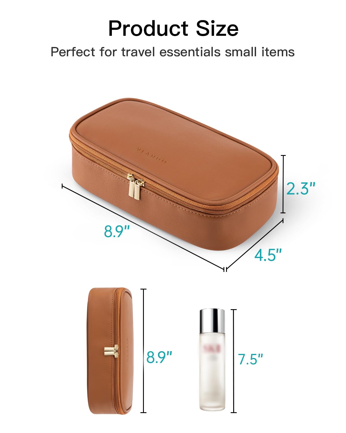 VLANDO Travel Makeup Bag,Small Travel Make up Cosmetic Bag,PU Leather Makeup Organizer Bag