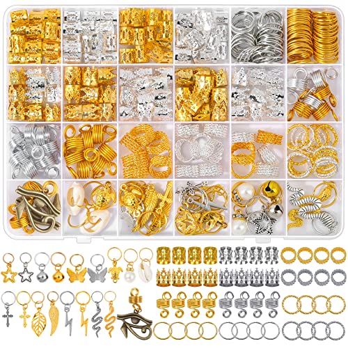 294Pcs Hair Jewelry for Braids Loc Jewelry for Hair Dreadlocks, Braid Accessories for Women Men, Gold Braid Accessories with Cuffs Charms Pendants