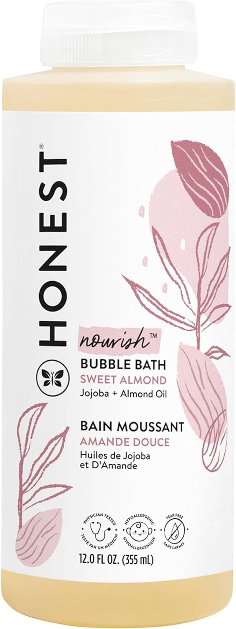 The Honest Company Foaming Bubble Bath, Gentle for Baby, Naturally Derived, Tear-free, Hypoallergenic, Sweet Almond Nourish, 12 fl oz