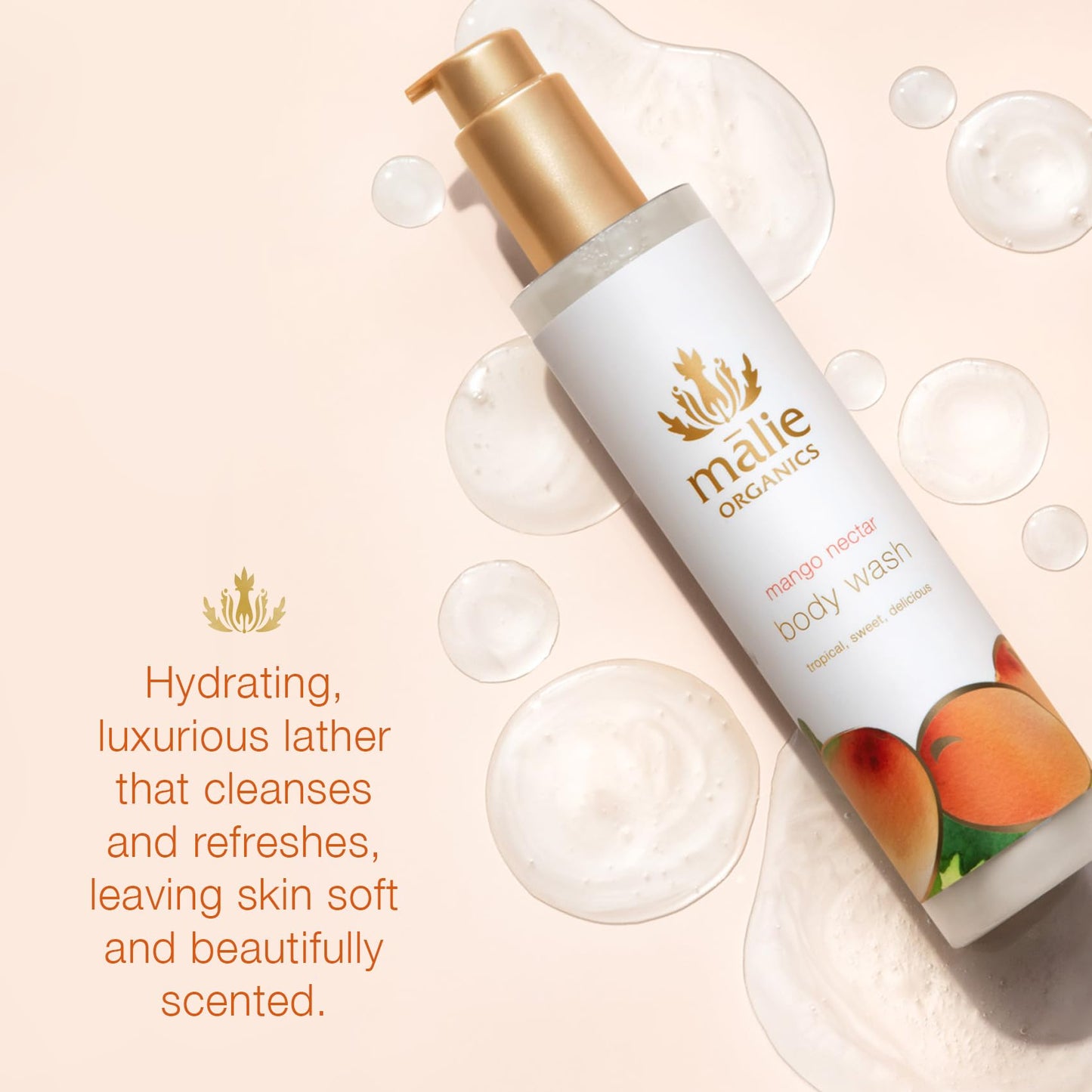 Mālie Organics Body Wash, Mango Nectar Scent, Hydrating Cleanser + Shave Wash, Aloe + Awapuhi + Spirulina, Vegan