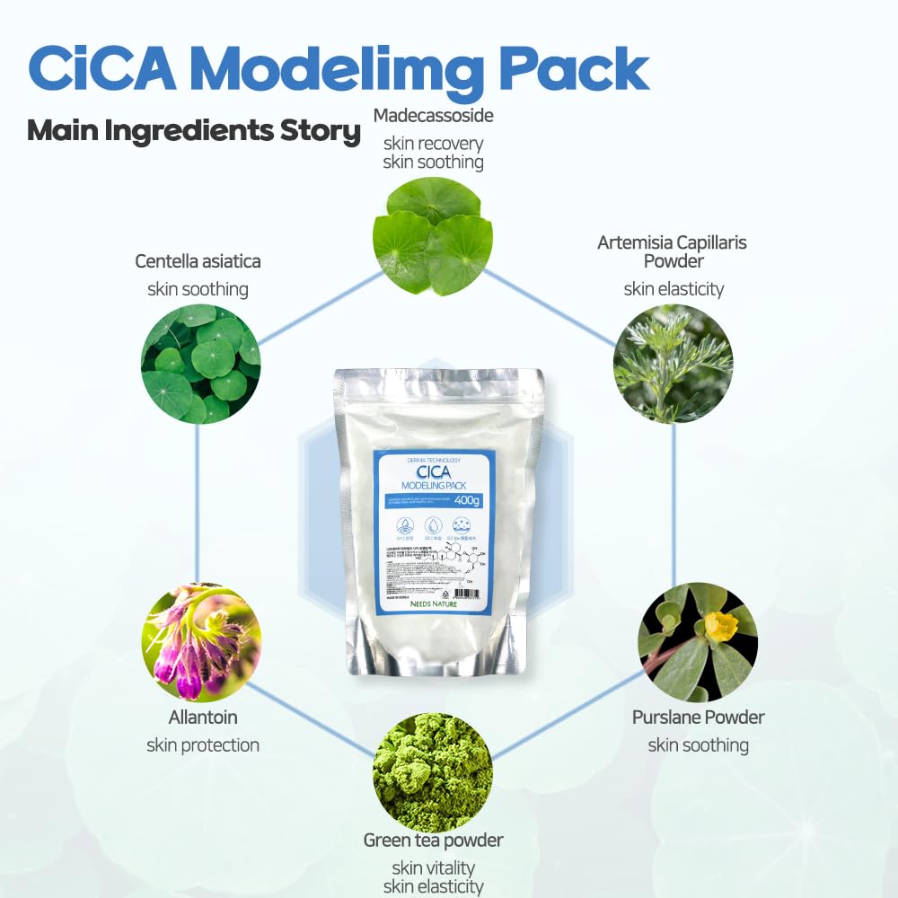 Modeling Mask with CICA for Face – NEEDS NATURE | Soothing & Redness Relief Peel-Off Rubber Mask | Korean Skincare | Home Spa Treatment | 400g Powder Pack with Mixing Tools