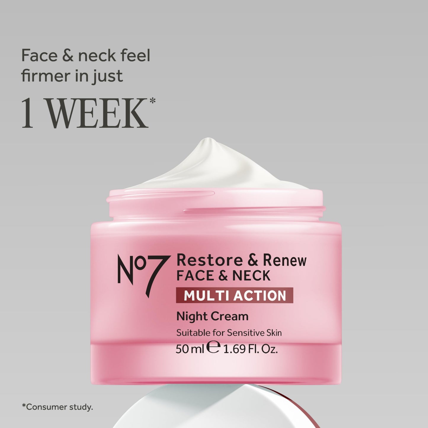 No7 Restore & Renew Multi Action Night Cream for Face & Neck - Nighttime Face Moisturizer with Collagen Peptides - Anti Aging Skin Care for Crepey Skin with Hyaluronic Acid & Ceramides (1.69 Oz)