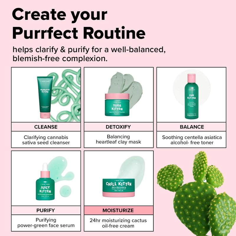 I DEW CARE Heartleaf Face Cream - Chill Kitten | Moisturizer with Moringa Seed, Prickly Pear, Aloe Vera Gel, Cactus Oil-Free, Glass Skin Look, Daily Use, for Dry Skin, 1.69 FL Oz