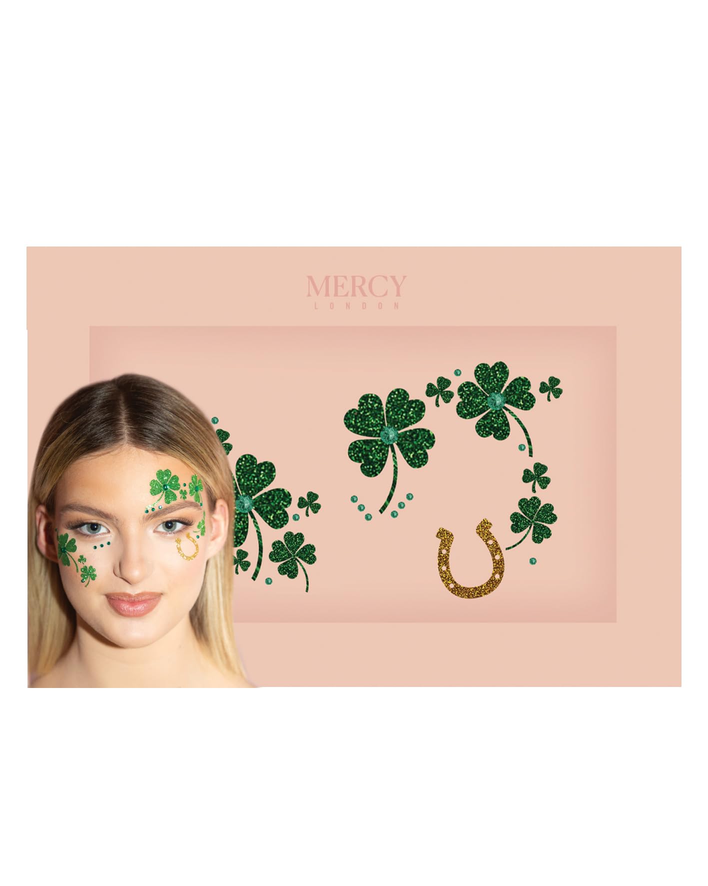 St Patricks Day Face Jewels by Mercy London Clover Costume Accessories Face Gems Jewels All In One Halloween Headpiece Stick On