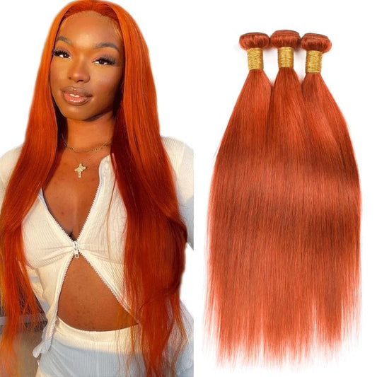 Ginger Bundles Color 350 Straight Human Hair Bundle Orange 3 Bundles 12 12 12 Inch Color 350 Ginger Straight Bundle For Black Women Orange Hair Extensions