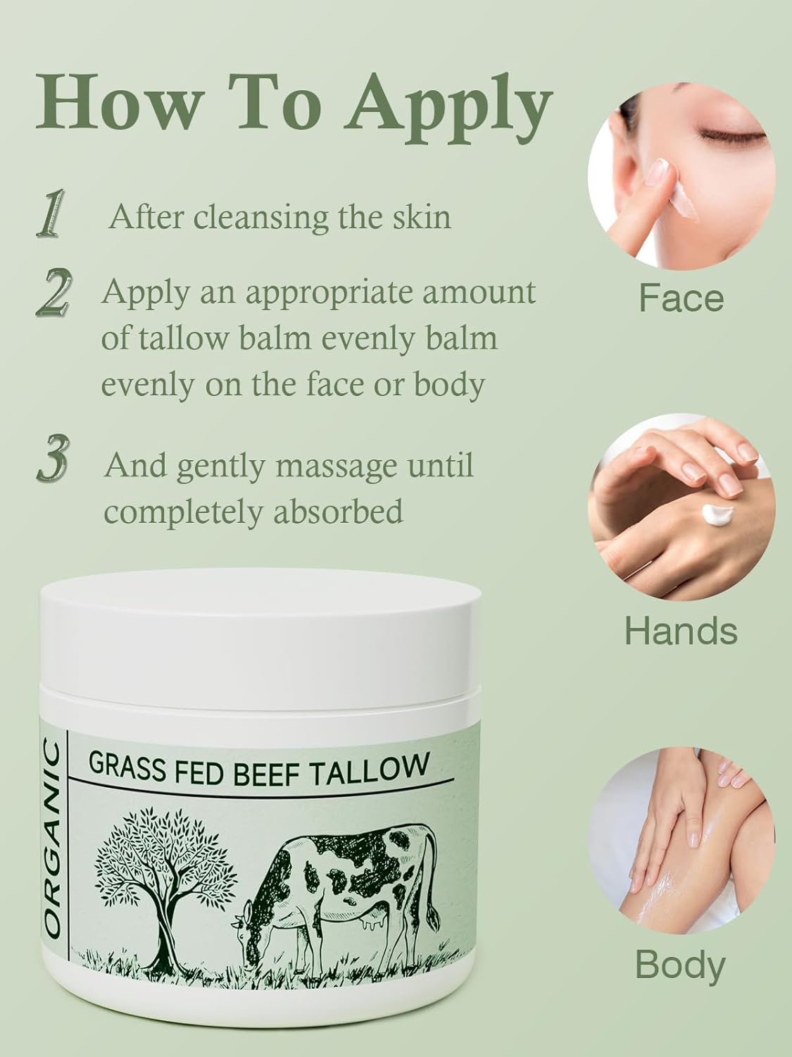 Beef Tallow Moisturizer - Nourishing Whipped Tallow Cream | Unscented, 2-Pack for Skin Care
