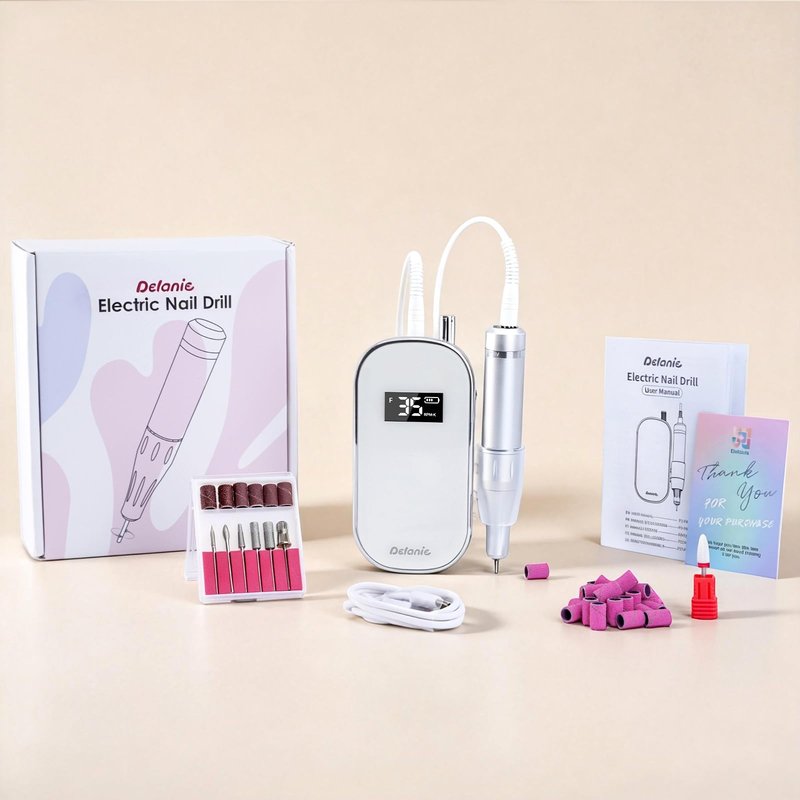 Delanie Nail Drill 35000 RPM, Portable E-File Fast Removal for Acrylics, Gel Extensions & Dip Powder, Electric Nail File for Home User, Beginner, Mobile Nail Tech & Salon, Manicure Pedicure Tool