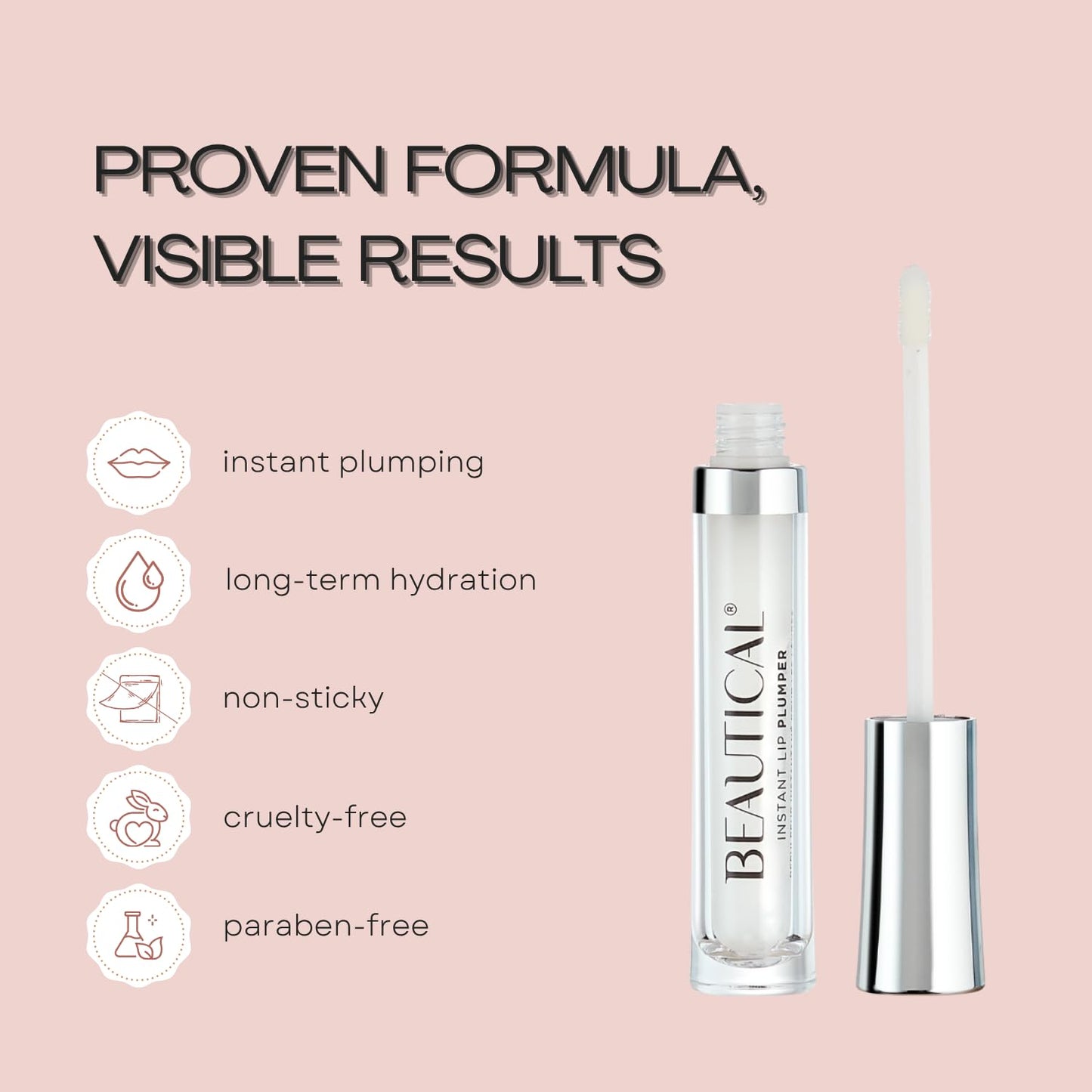 BEAUTICAL Instant Lip Plumper, Hydrating Lip Serum with Hyaluronic Acid, Guarana & Horse Chestnut Extract, Non-Sticky Moisturizing Lip Plumping Gloss, Anti-Aging Lip Care, 5ml