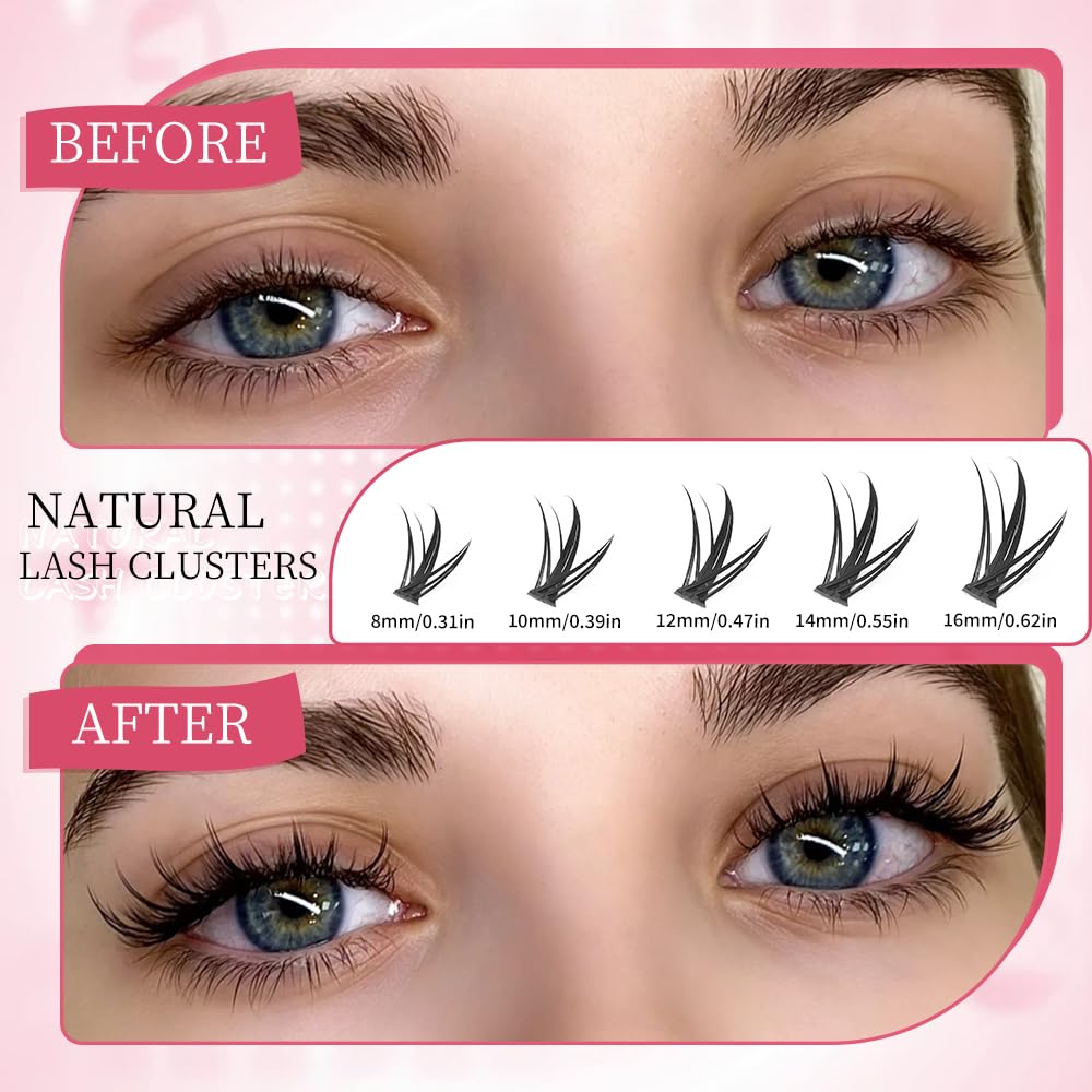 ISOOLU Lash Clusters Manga Individual Lashes Wispy Eyelash Clusters WideSpan Eyelash Extension Kit with Lash Bond and Seal Wet-Look Spiky Cluster Lashes (4Aesthetic‌ Kit)