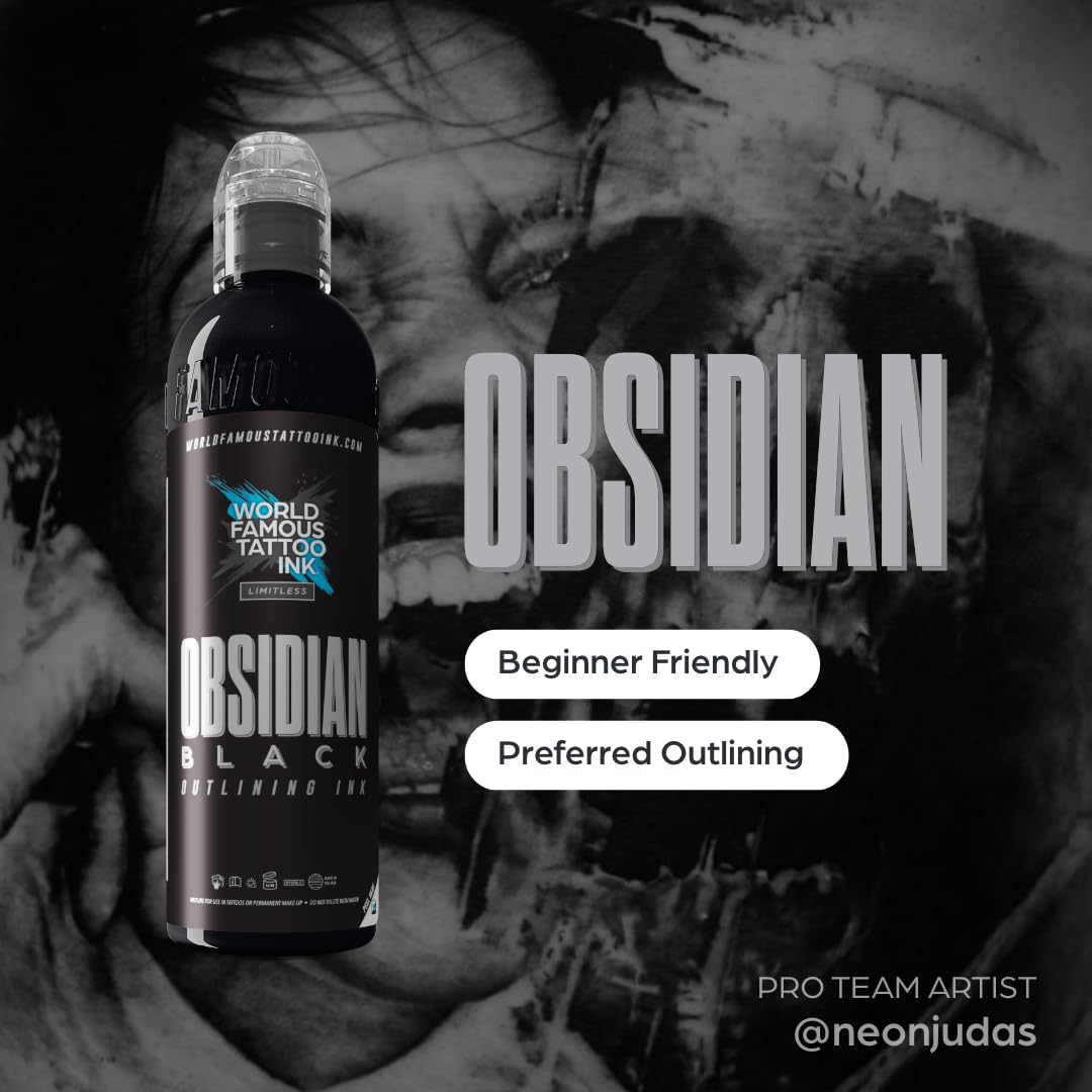 World Famous Tattoo Ink Limitless - Obsidian Black - Professional Tattoo Ink & Tattoo Supplies - Skin-Safe Permanent Tattooing in Bold Shades - Vegan & Non-Toxic (4 oz)