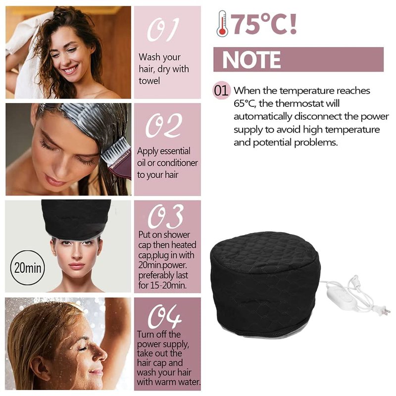 Hair Steamer Cap for Deep Conditioning - Electric Heating Cap with 3 Temperature Gears, Adjustable Fit for Hot Oil & Hair Treatment at Home (US Plug 110V)