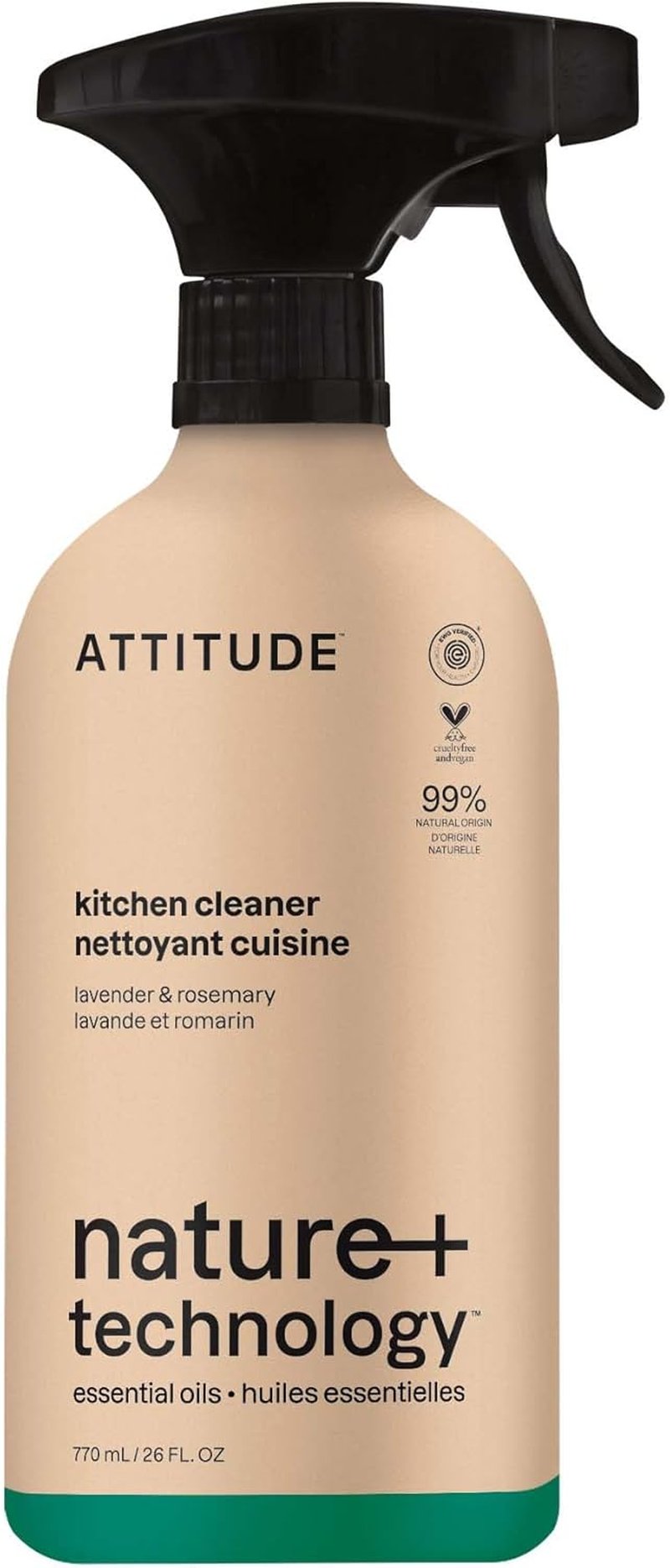 ATTITUDE Kitchen Cleaner Spray - Plant-Based Degreaser for Grease & Grime | Lavender & Rosemary Scent, 26 Fl Oz