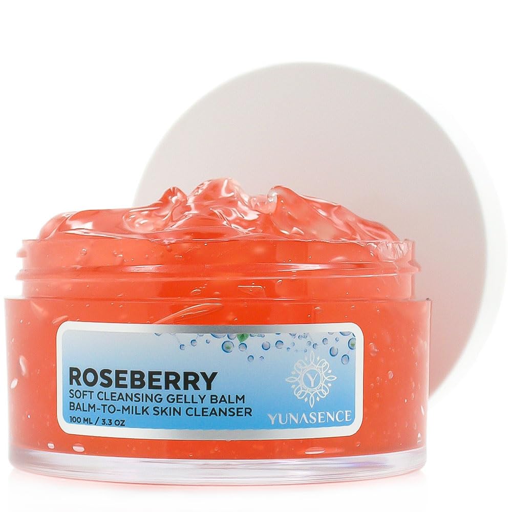 YUNASENCE Roseberry Soft Cleansing Gelly Balm - Phytoaromatic Balm-to-Milk Cleanser for Dry & Sensitive Skin | 3oz