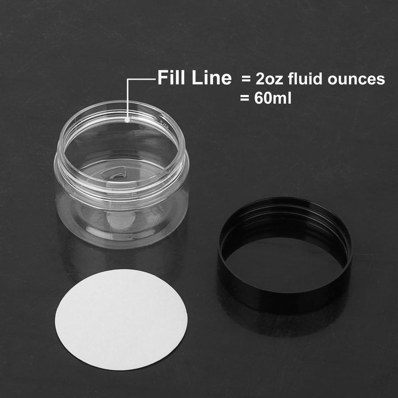Transparent Plastic Jars - 110 Packs 2 OZ Body Butter & Cosmetic Containers | Black Lids for DIY Crafts, Kitchen Ingredients