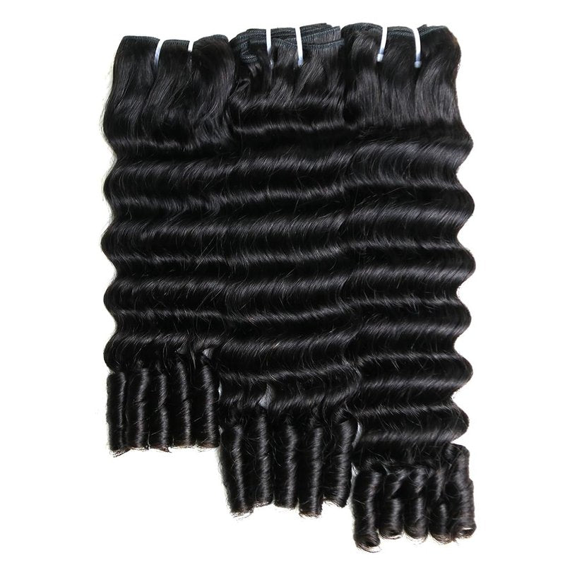 SWEETGIRL Deep Wave Human Hair Bundles Burmese Curly Bundles Human Hair Quick Weave with Spiral End Sew in Hair Extensions Real Virgin Remy Hair 18 Inches 1 Bundle Natural Color