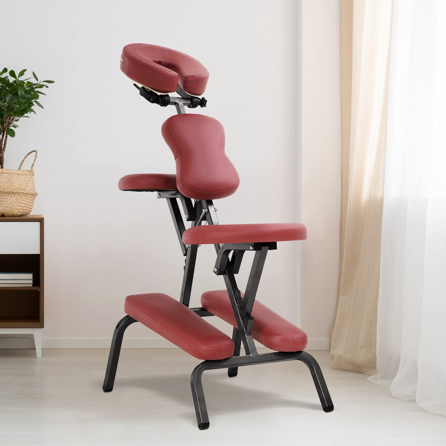 Portable Massage Chair for Tattoo and Spa Foldable Massage Therapy Chair with Adjustable Face Cradle High-Density Cushion Lightweight Design with Carrying Bag Ideal for Salon Use (Burgundy)