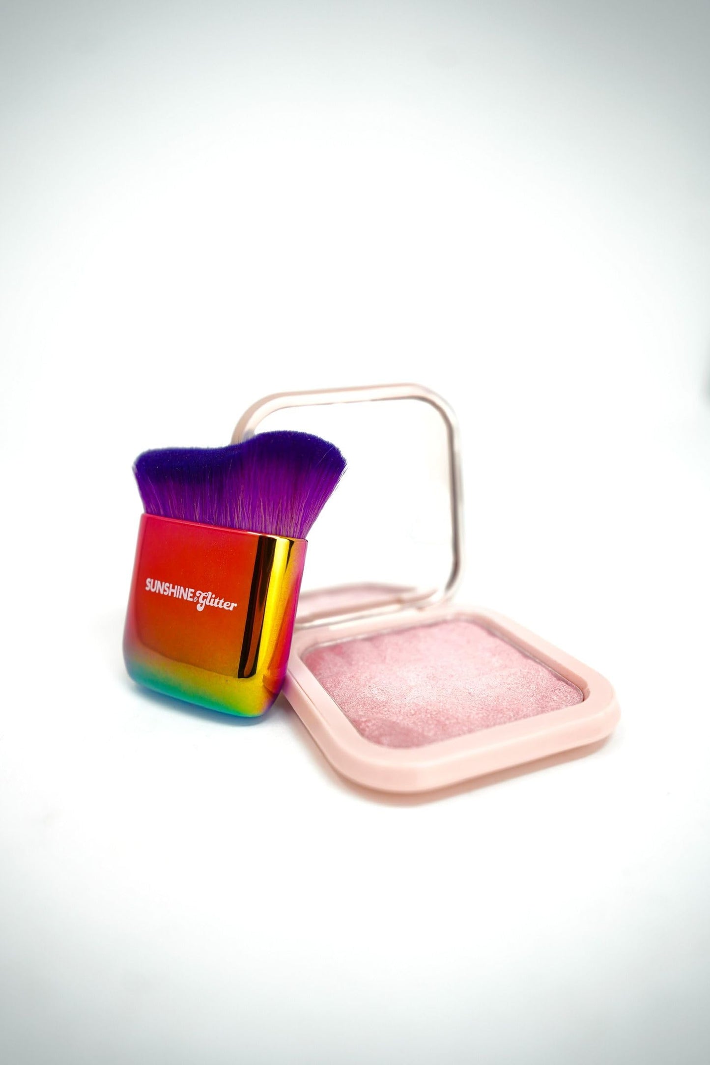 Sunshine & Glitter Pretty in Pink Glow Highlighter Compact – Radiant Shimmer Face Illuminator, Face Highlighter Makeup, Luminizer Powder for Glow, Contour & Highlight