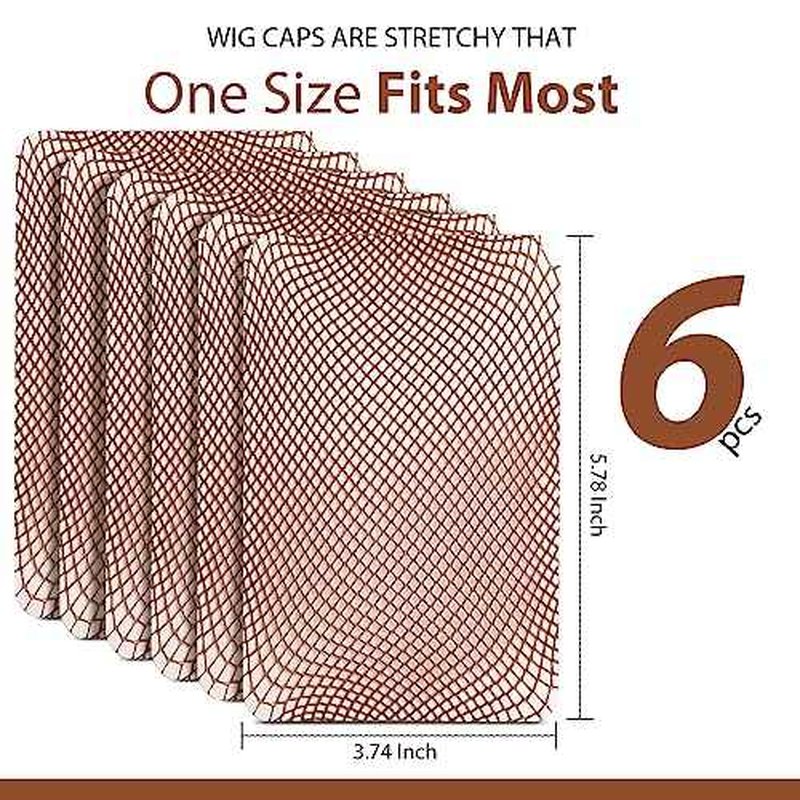 Fandamei Wig Cap, 6PCS Wig Caps for Women Kids Brown, Mesh Wig Cap Net, Closed End Hair Nets, Nylon Hair Net for Wigs for Halloween Rave Party Cosplay