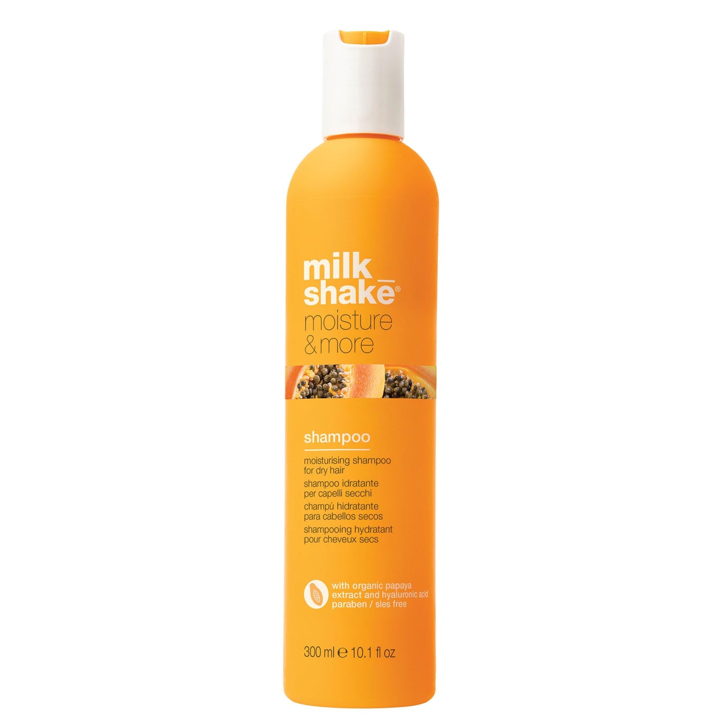milk_shake moisture & more shampoo | daily hydration shampoo for smoother, healthier-looking hair | with milk proteins, fruit extracts & hyaluronic acid, 10.1 fl oz / 300 mL