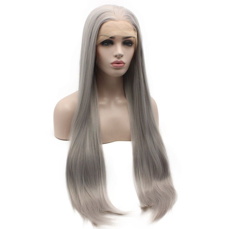 iwonawig Straight Blue Wig Lace Front Synthetic Half Hand Tied Long Light Sky Blue Wig