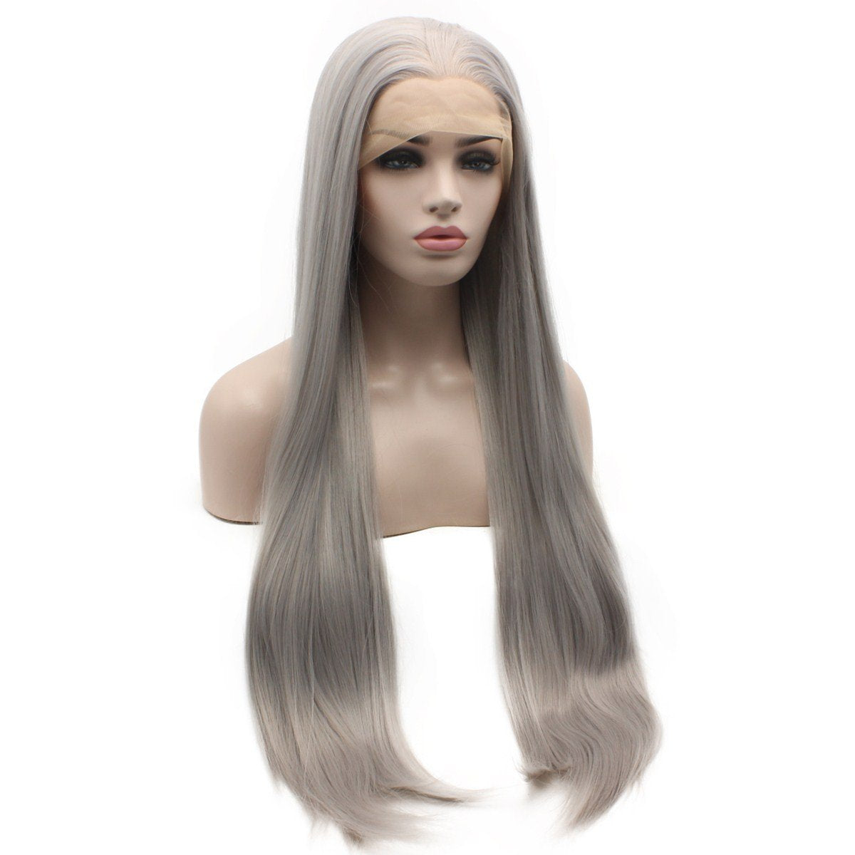 iwonawig Straight Blue Wig Lace Front Synthetic Half Hand Tied Long Light Sky Blue Wig