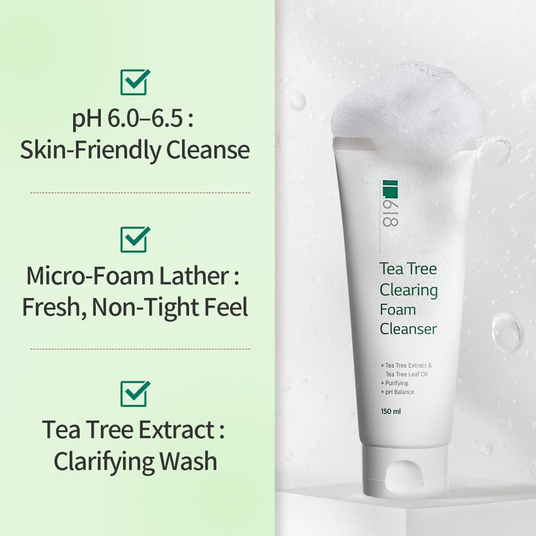 Tea Tree Foam Cleanser - BHA & Salicylic Acid Face Wash for Blemish-Prone Skin | 5.07 Fl Oz, pH 6.5