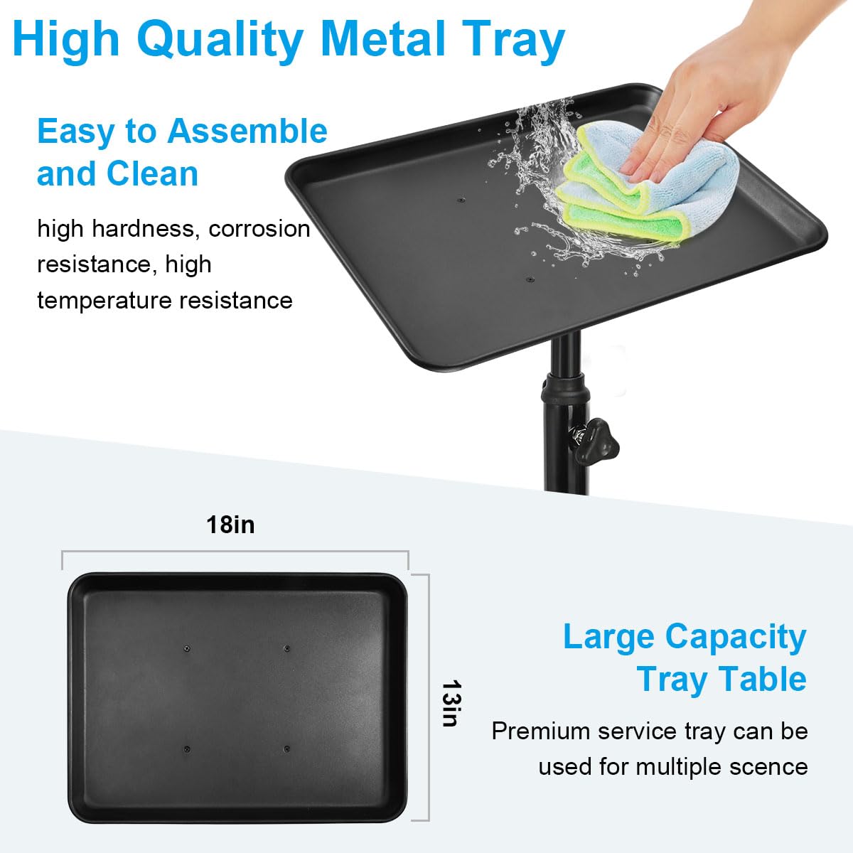 JOSTZHXIN Salon Rolling Tray, Premium Aluminum Tattoo Tray Rolling Cart, Height Adjustable Styling Tray, Service Storage Tray Trolley for Beauty Salon Clinic Spa