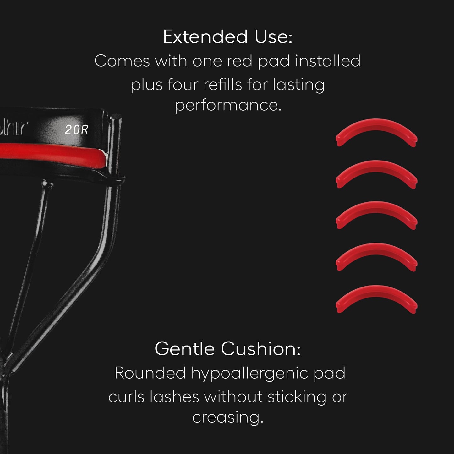 rephr 20R Wide & Flat Eyelash Curler, Double-Barrel Design with 5 Refill Pads, New Improved Durable Coating, Curvature for Universal Eye Shapes