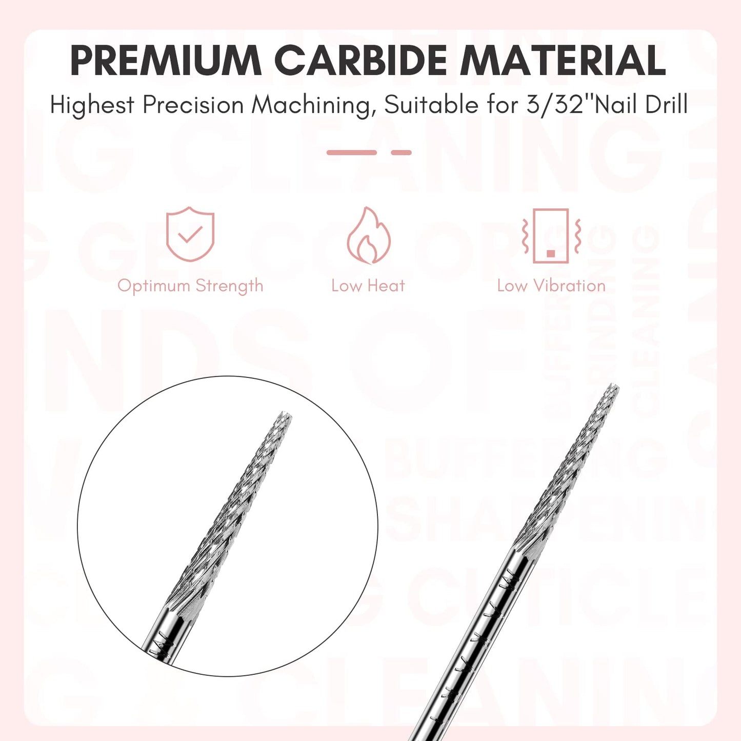 Makartt Cuticle Nail Drill Bit Safety Tungsten Carbide Cuticle Remover Drill Bit Bundle With Safety Cuticle Nail Drill Bit and Needle shape Fine-F Under Nail Cleaner Bit