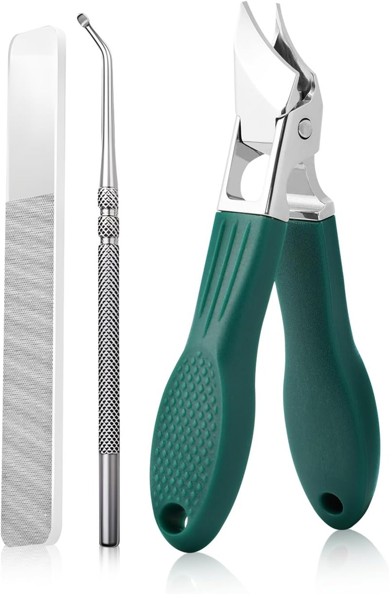 Eagle Beak Nail Clippers Set - Wide Jaw Anti-Splash Design | 3-Piece for Thick & Ingrown Nails (Green)
