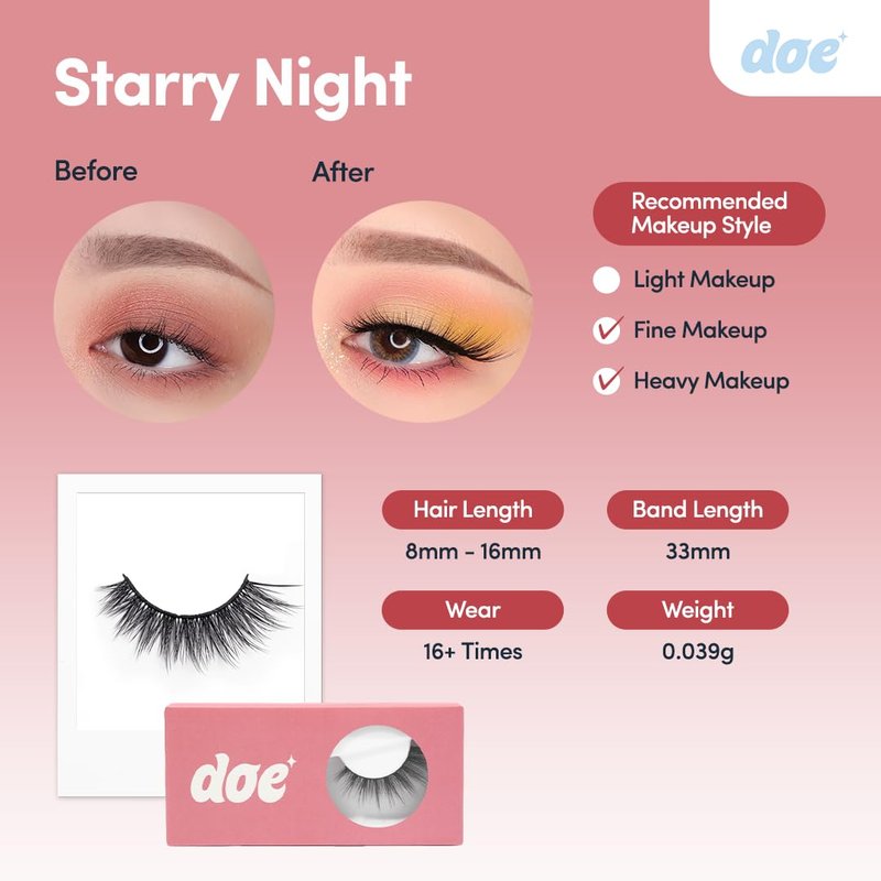 Starry Night - Reusable & Natural Looking Lash Wispies. Handmade from Ultra-Fine Korean Silk. Lightweight Eyelash for that Everyday Look (1 Pack)
