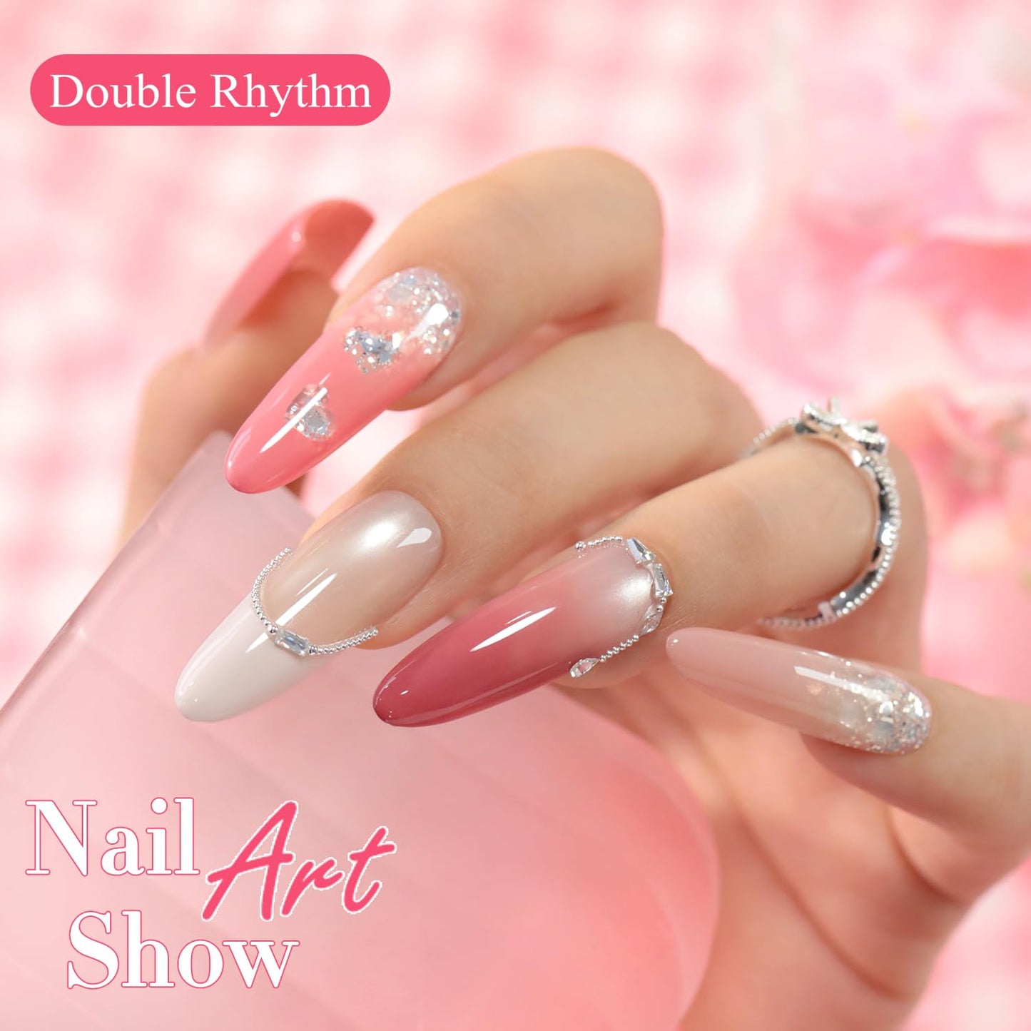 Double Rhythm Painting Gel Polish Set for Nail Art Palette Patting Gel Polish 6 Colors with 100 Pcs Sponges and Grabbing Pen (Neutral Nude Rose-T6-66)