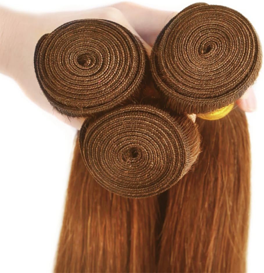 Human Hair Bundles #30 Light Brown Straight Remy Hair Extensions - Double Weft | 8, 10, 12 Inch