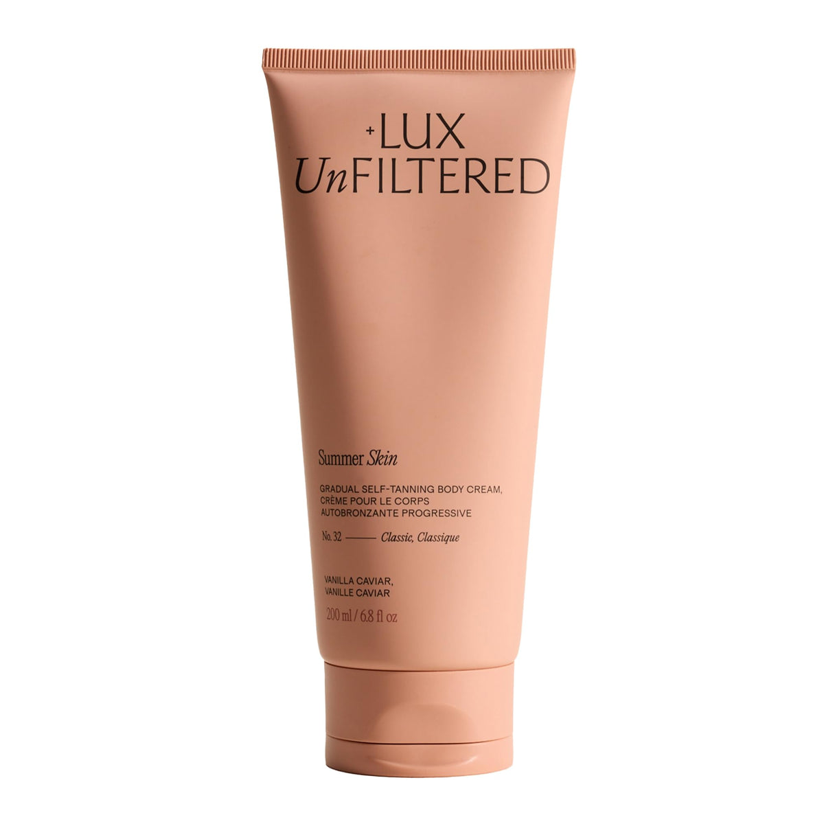 + Lux Unfiltered N°32 Summer Skin Classic Gradual Self Tanner, Hydrating Self Tanning Lotion - Shea Butter & Squalane - Non-Sticky, No Transfer, Natural-Looking - Vegan Sunless Tanner - Vanilla Caviar