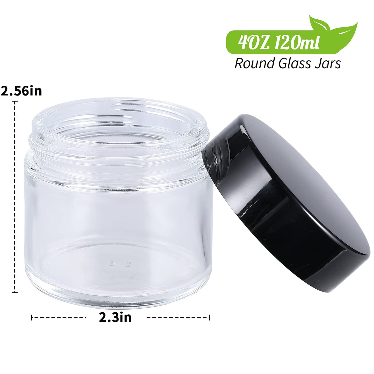 4 Ounce Glass Jars with Lids, Hoa Kinh 30 Pack Clear Empty Cosmetic Containers Round Airtight Glass Jar with Black Lids for Storing Lotions, Powders, and Ointments