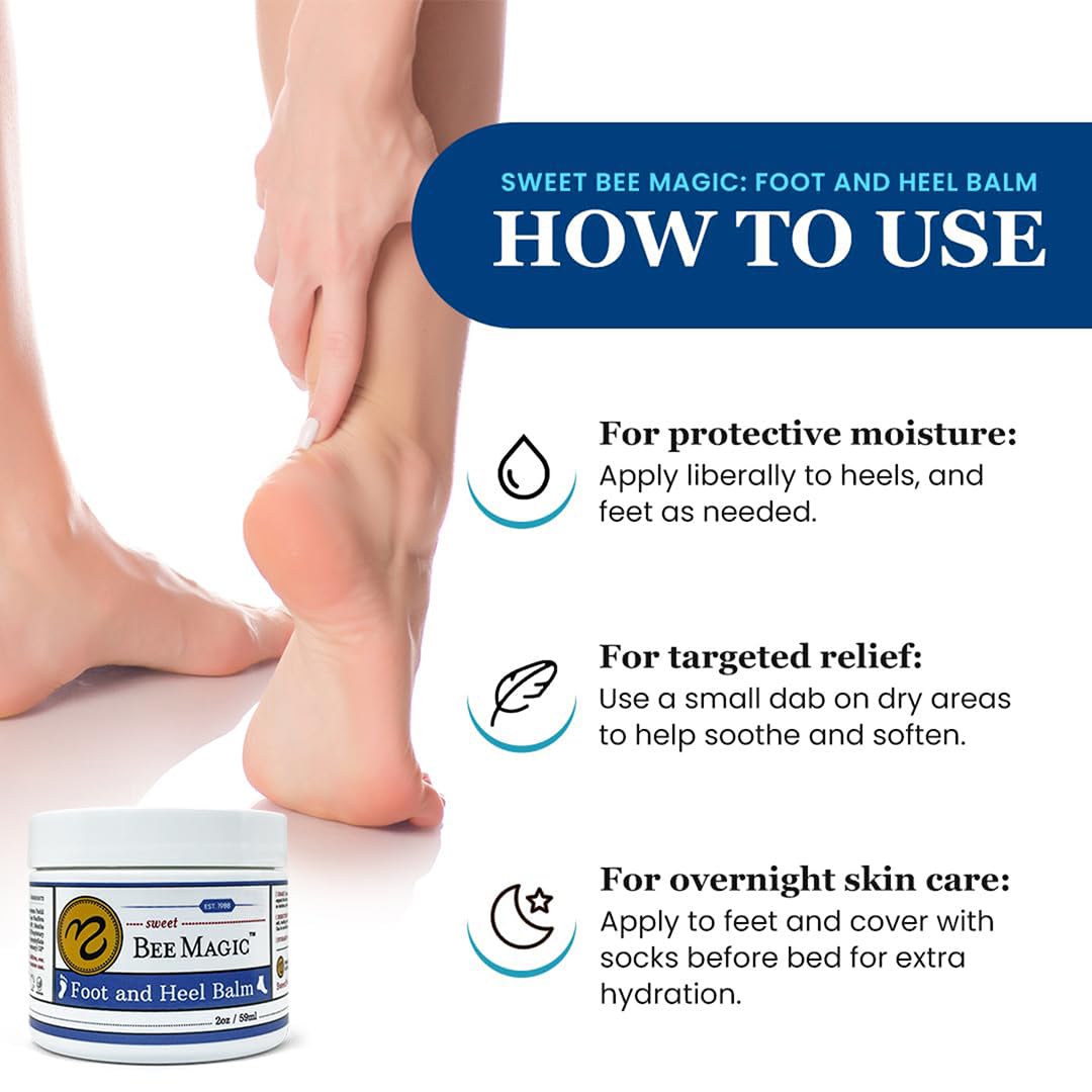Sweet Bee Naturals Organic Foot Balm - Intensive Heel Balm for Dry Cracked Feet - Natural Moisturizing Treatment for Cracked Heels - Heel Cream Softener for Rough Skin Repair 1 Jar (2 OZ)