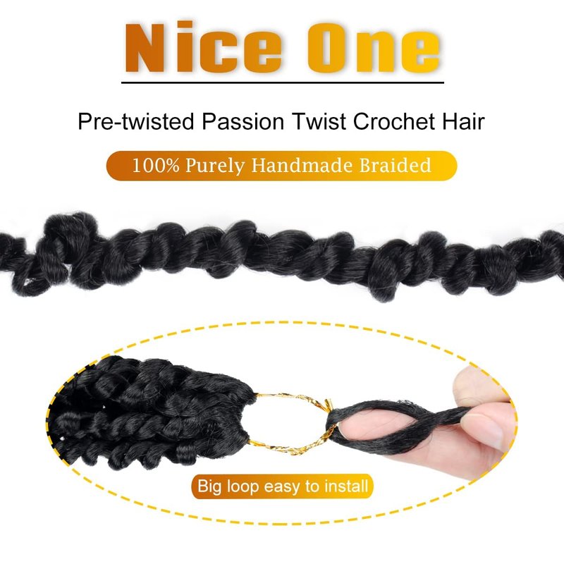 Nice One Pre-Twisted Passion Twist Hair 12 Inch, 112 Strands Short Passion Twist Crochet Hair for Women 8 Packs Ombre Brown Pre-Looped Passion Twists Braiding Synthetic Hair Extensions (12inch,T30#)