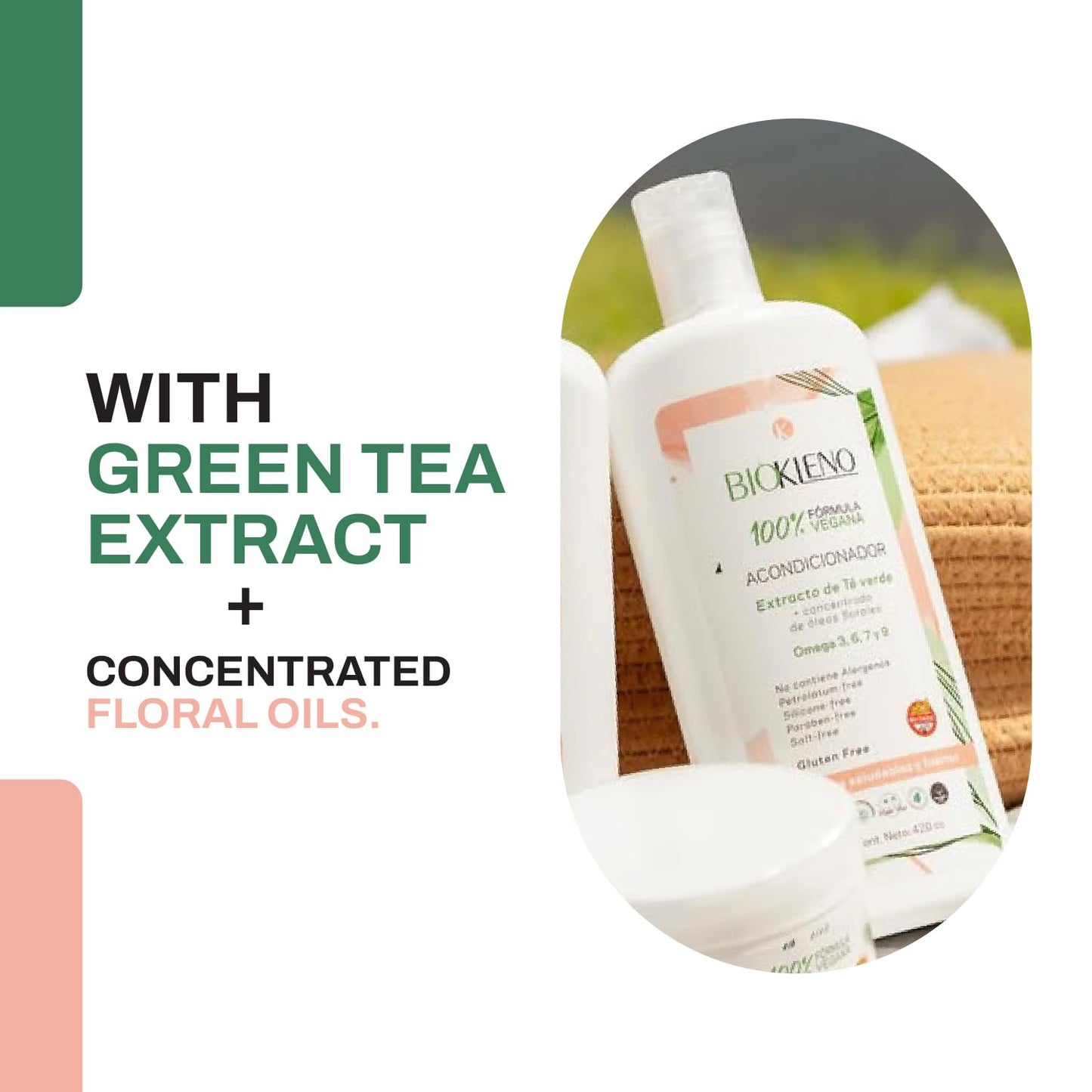 Biokleno Vegan Conditioner - Green Tea & Essential Oils Blend for Nourishment | 14.20 fl oz