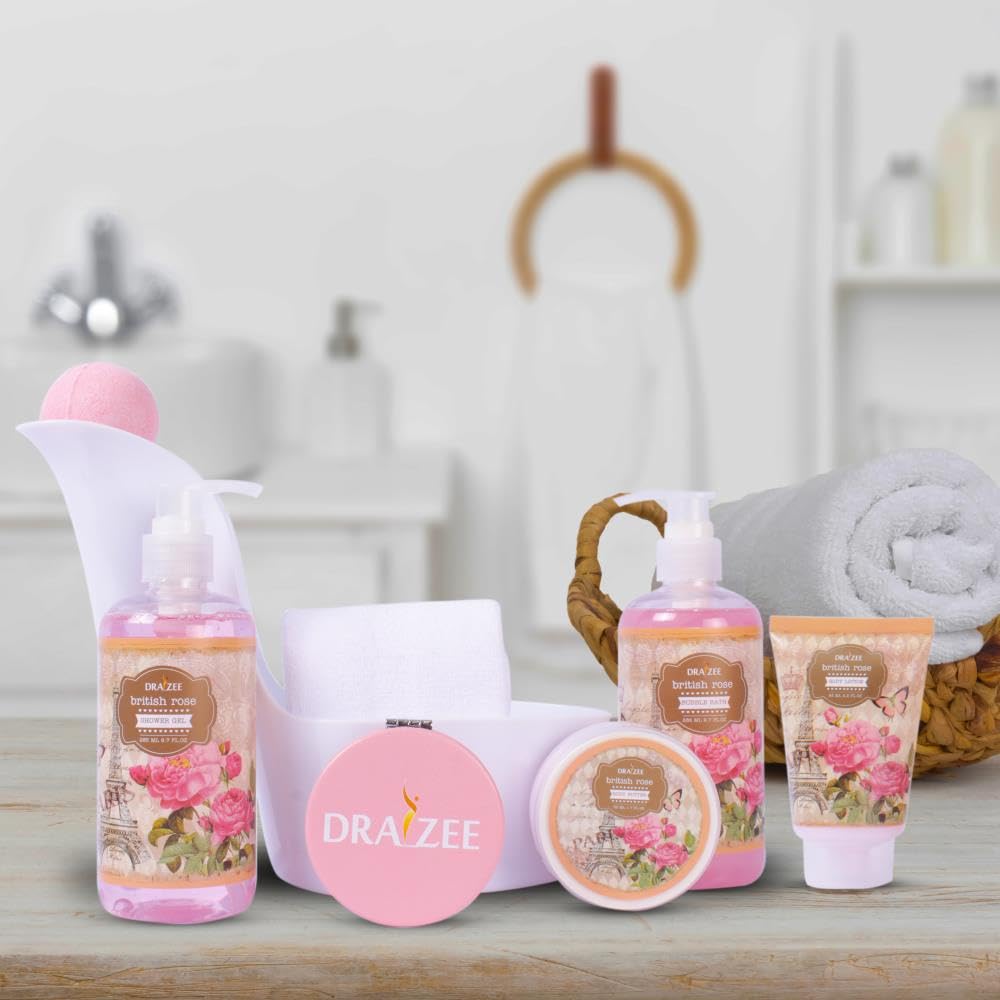 Draizee Heel Shoe Spa Gift Basket for Women, 8 Pc British Rose Scented