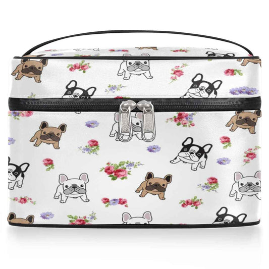 Funky Qiu Makeup Bag,French Bulldog Flower Cosmetic Bags for Woman Girls,Portable Large Capacity Travel Makeup Case Organizer Cosmetic Case Travel Essential