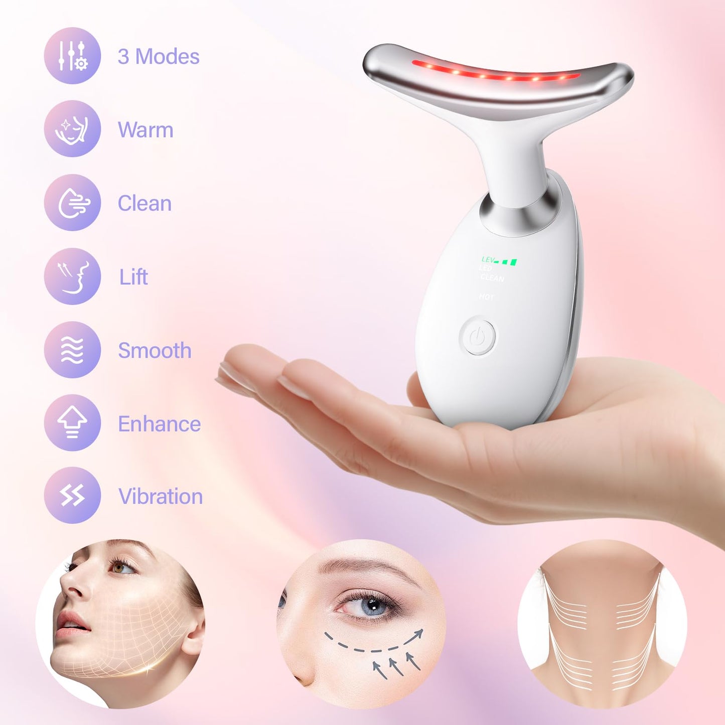 Neck and Face Care Device for Home Daily Use, Skin Care Tool, Wrink-le Improve, Firm, Tightening and Smooth White