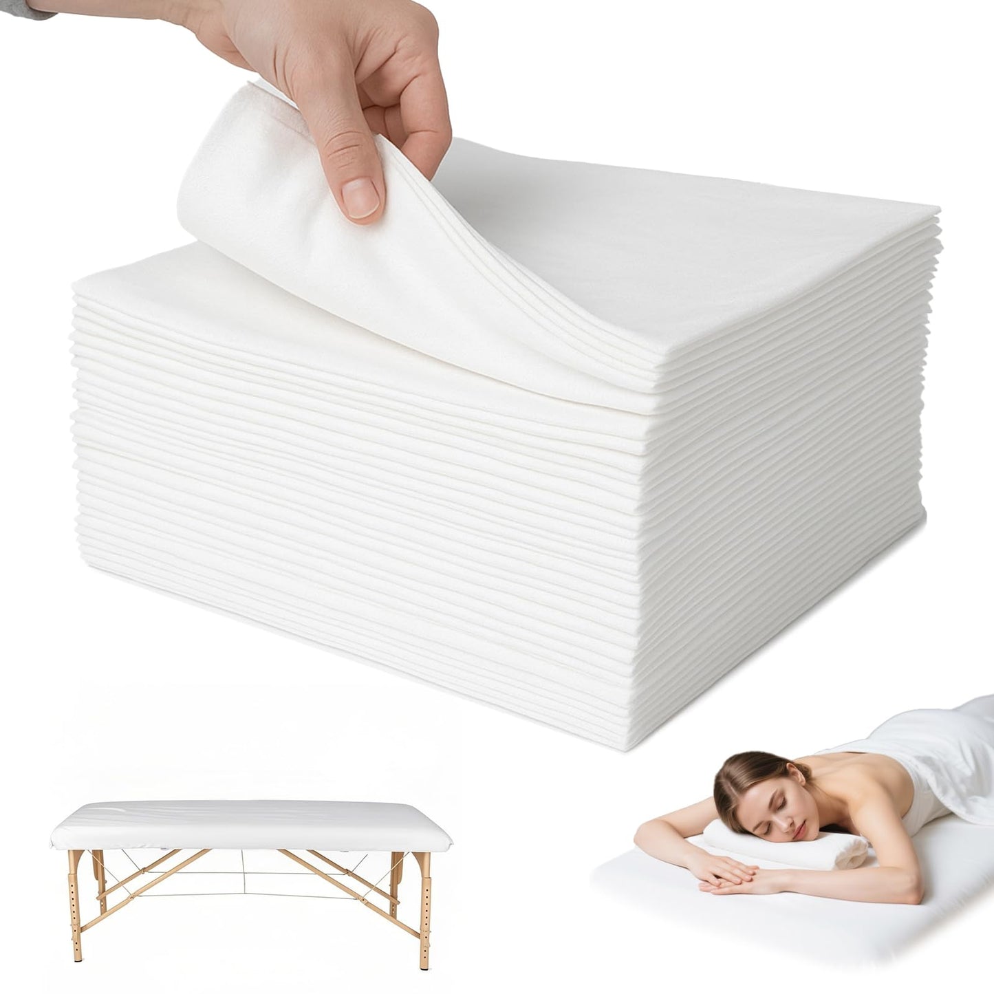 simarro 100Pcs Disposable Bed Sheets, 31.5x71 Inch Beauty Massage Table Sheets White Soft Breathable Non-Woven Fabric Bed Covers for Massage Table, Tattoo, SPA, Beauty Salon, Hotels