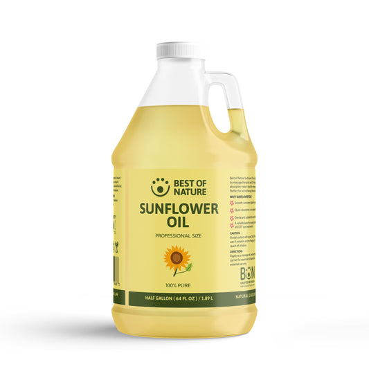 Best of Nature 100% Pure Sunflower Massage Oil, Lightweight Deep Moisturizing Unscented Oil for Skin, Body & Massage, Nourishing Hydration for Hair & Face, Half Gallon (64 fl oz)