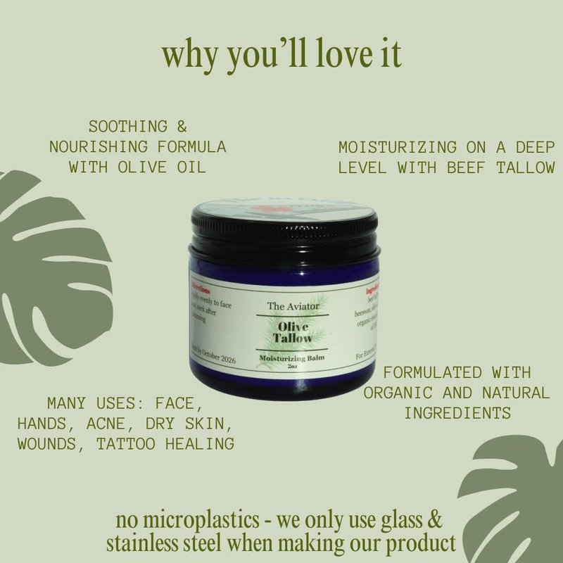 Grass-Fed Beef Tallow Face Moisturizer - Organic Skin Care Balm with Pine Essential Oil | Nourishing 2oz for Sensitive Skin, Hands & Lips