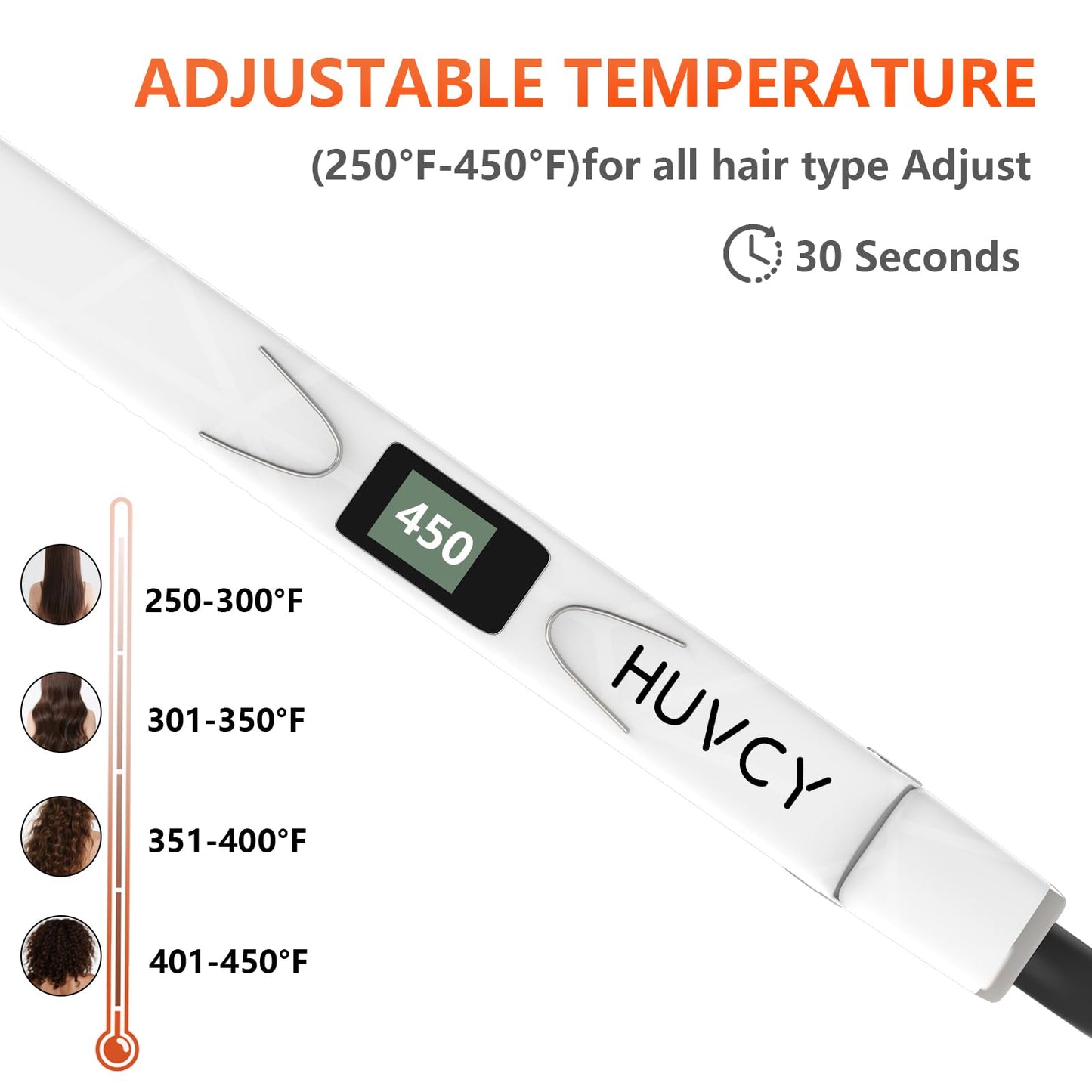 Huvcy 1 Inch Hair Straightener, Fast Heating Dual Voltage Hair Straightening, Flat Iron Titanium Hair Straightener, Reduces Frizz, Makes Hair Shinier and Smoother, White