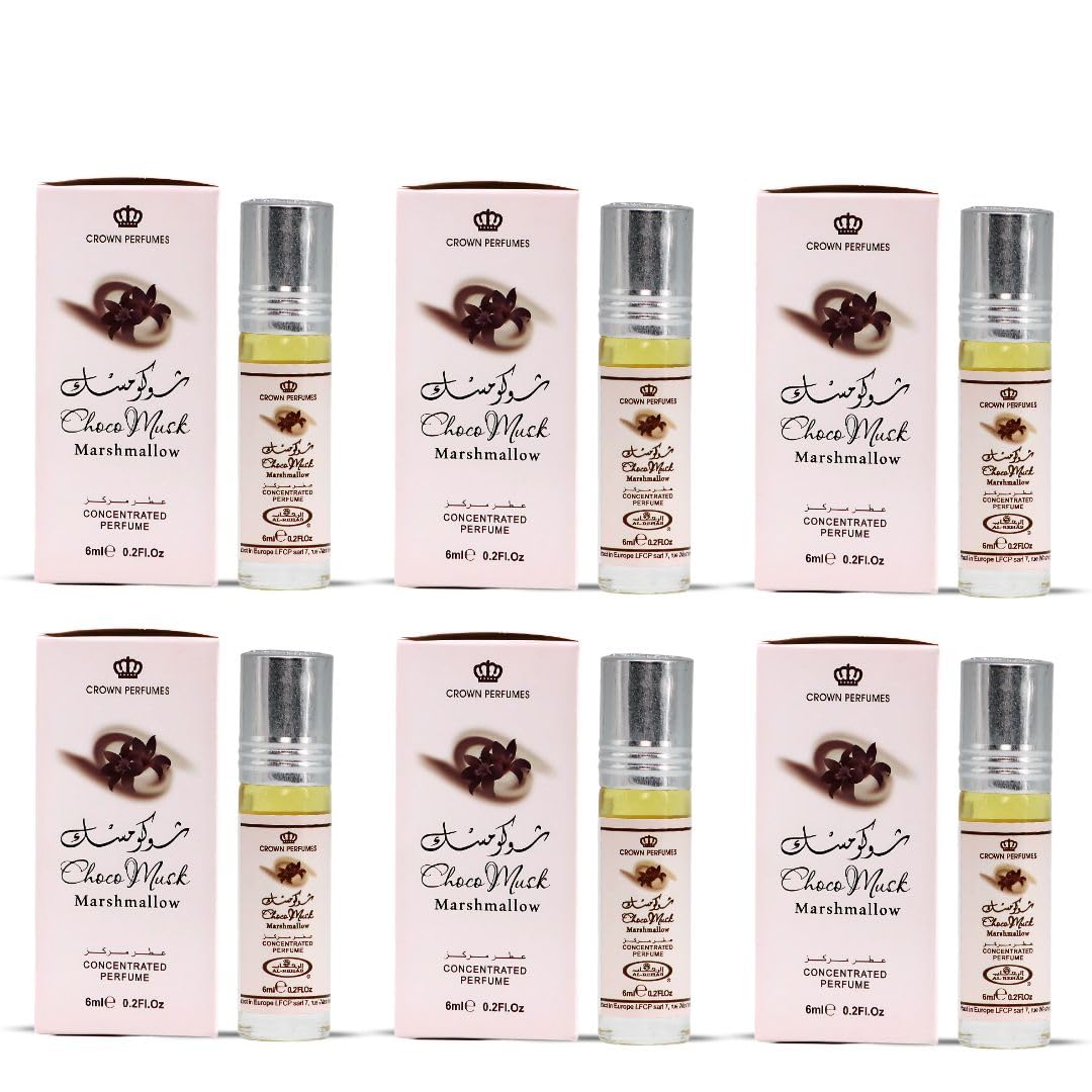 Al-Rehab Choco Musk Marshmallow Perfume Oil Roll-On - 6ml (0.2 oz) | Gourmand Fragrance with Strawberry, Marshmallow & Cocoa | Sweet, Fluffy & Addictive | Arabian Dessert Scent (Box of 6)
