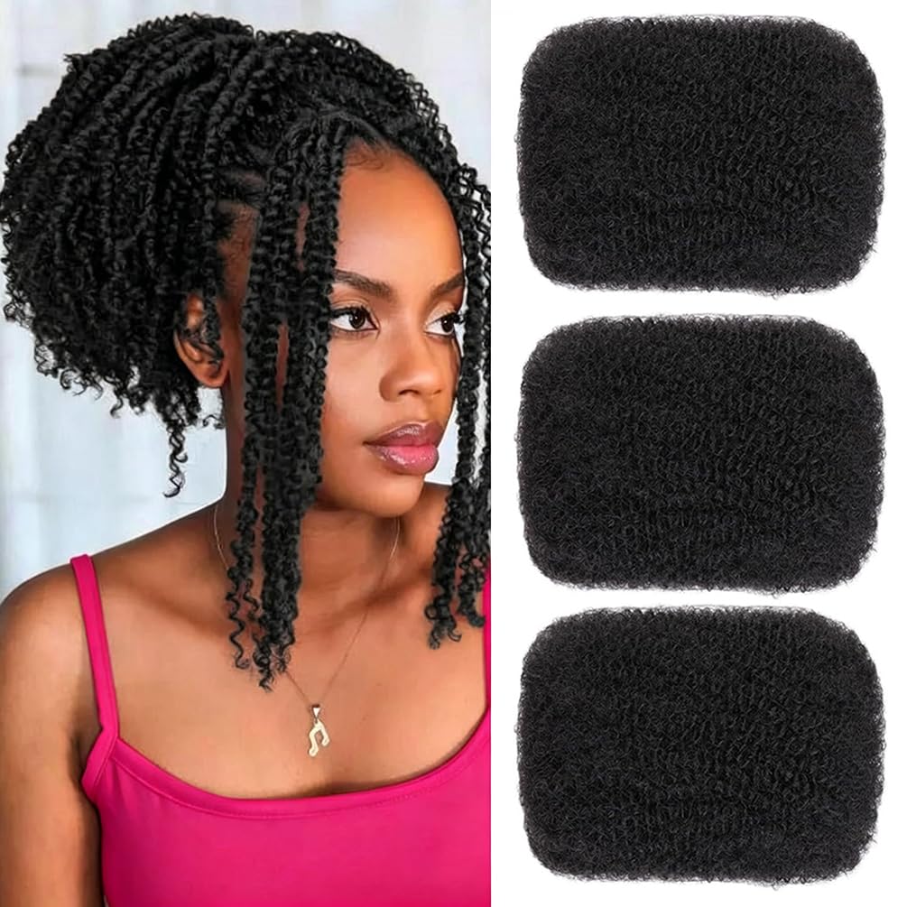 Afro Kinkys Bulk Human Hair (8 inch,3 packs,30g/pack) Afro Kinky-curly Human Braiding Hair Bulk for Spring Hair Twist Dreadlock Extensions Locs Braids Repair Natural Color