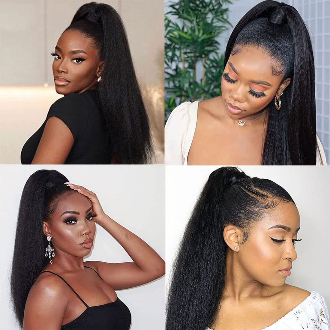 Ponytail Extensions Human Hair Kinky Straight Clip in Ponytail Extensions Natural Black Magic Paste Ponytail Brazilian Wrap Around Pony Hair Extensions Remy Human Hair 20 Inch