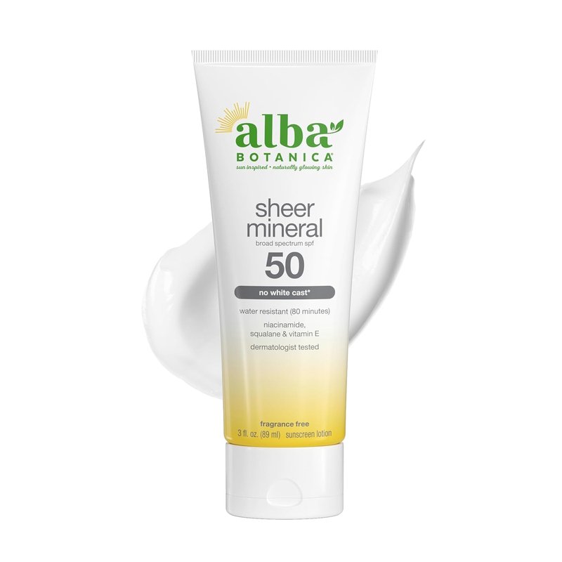 Alba Botanica Mineral Sunscreen Lotion SPF 50 - Broad Spectrum, Fragrance-Free | 3 Fl Oz