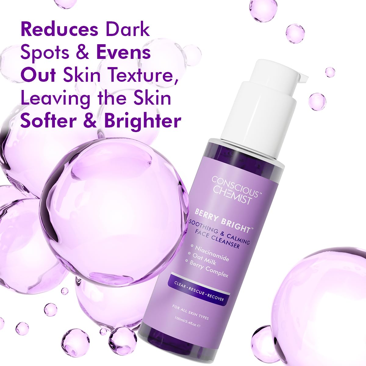 Conscious Chemist® Niacinamide Face Wash | 100ml | Pore Refining Brightening Cleanser for Women & Men with BlueBerry & AcaiBerry Extracts, Bright Clear Skin, Cruelty Free, All Skin Type - Berry Bright